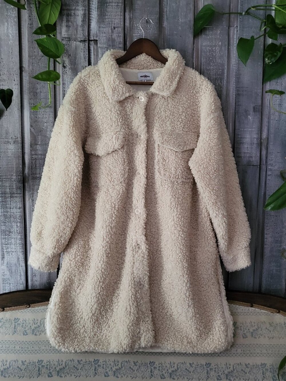 Cream Sherpa Fleece Shacket Jacket Coat M
